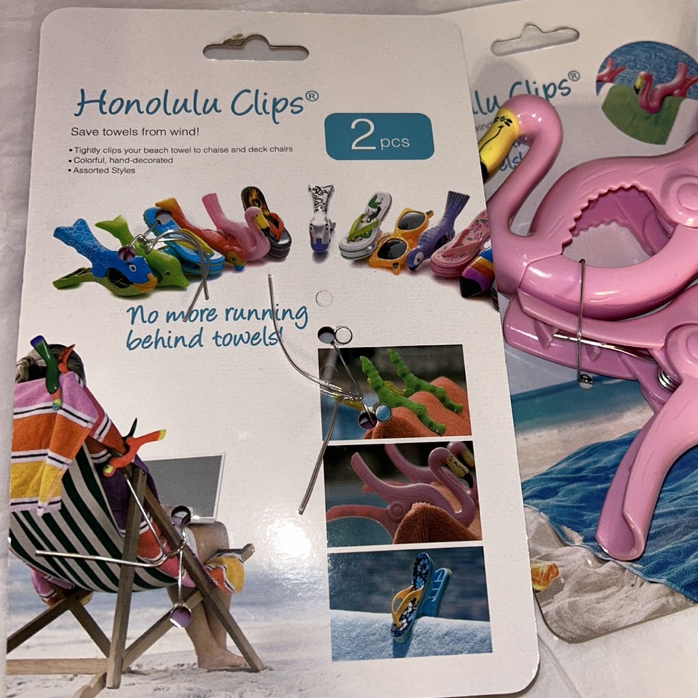 Flamingo Towel clips Honolulu 4” 2 pc. Clips lot of 2 - Picture 3 of 3